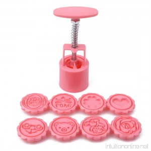 UNKE Cookie Press Cake Stamp Moon Cake Mold with 8Stamps DIY Decoration Mid Autumn Festival Pink - B07CCZWGXD